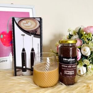 Bongbean 2in1 coffee mixer, 100gm espresso yourself and stripe glass jar combo